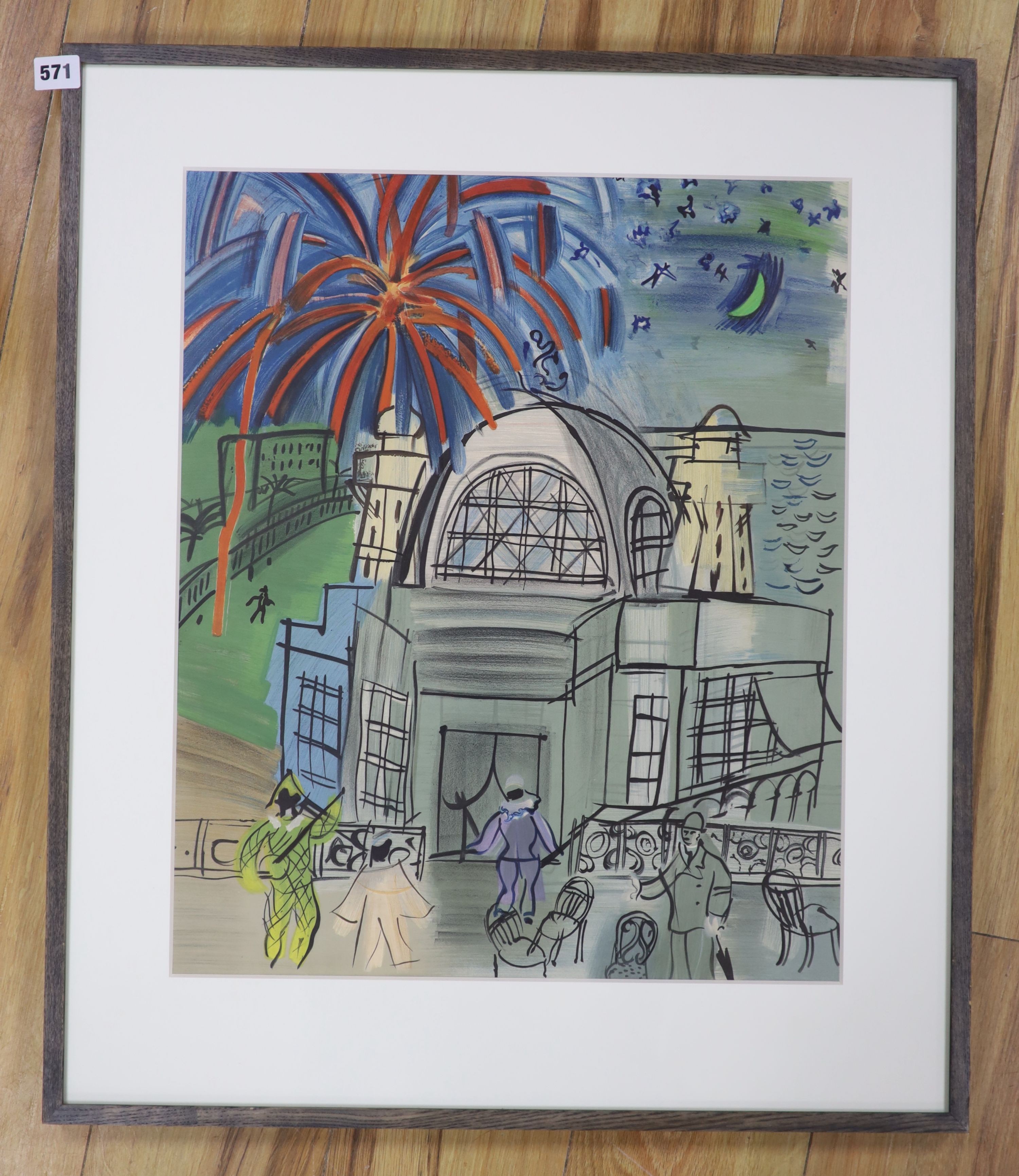 After Raoul Dufy, colour print, 'Fireworks in Nice', 53 x 44cm